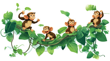 A group of playful monkeys swinging through the jun