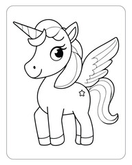 Cute Unicorn vector for kids coloring book pages, unicorn black and white vector