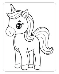 Cute Unicorn vector for kids coloring book pages, unicorn black and white vector