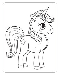 Cute Unicorn vector for kids coloring book pages, unicorn black and white vector