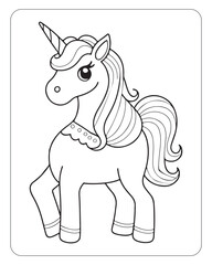 Cute Unicorn vector for kids coloring book pages, unicorn black and white vector