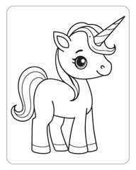 Cute Unicorn vector for kids coloring book pages, unicorn black and white vector