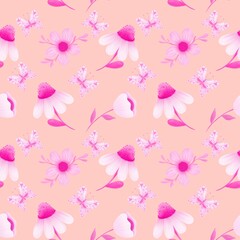 Fototapeta na wymiar Seamless pattern flower pink spring floral