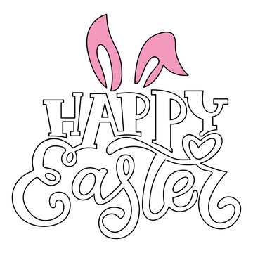 vector happy easter text with bunny ears	