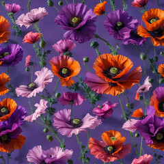 Poppy Flower in Various Bloom Stages on Vibrant Purple Background Gen AI