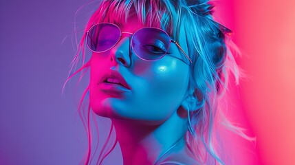 Beauty portrait of a girl in neon shades