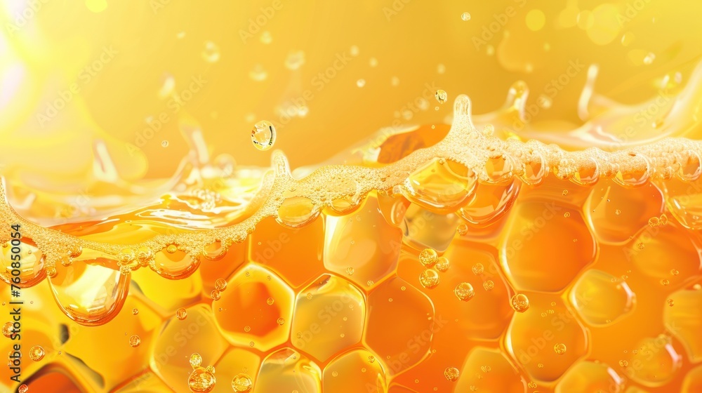 Poster a close up view of a yellow liquid with bubbles and bubbles on the bottom of the image, as well as b