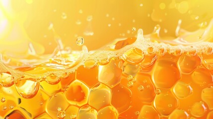 a close up view of a yellow liquid with bubbles and bubbles on the bottom of the image, as well as bubbles on the top of the bottom of the image. - obrazy, fototapety, plakaty
