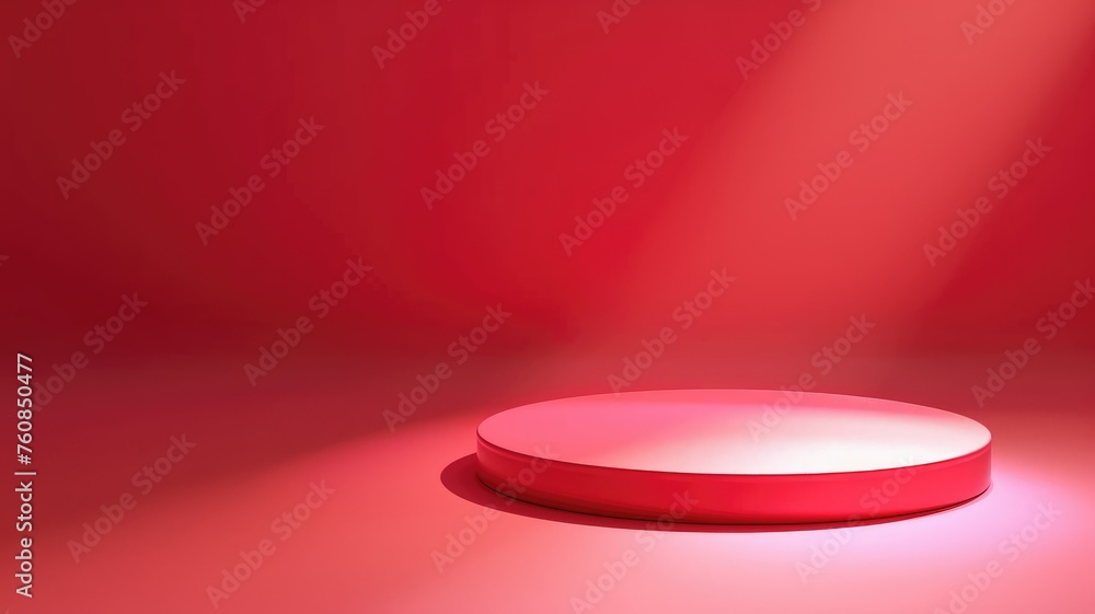 Poster empty red stage with circular platform - an empty circular red stage centering a matching backdrop g