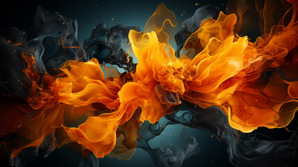 Striking explosion of vivid colors in motion, resembling a dynamic, abstract floral form. - obrazy, fototapety, plakaty
