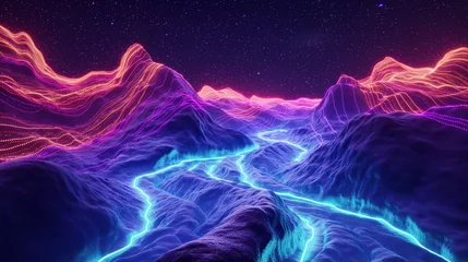 Draagtas Streaming neon waves creating a mesmerizing light show along the edges of a digital canyon. © Its Your,s