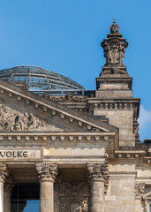 Fototapeta na wymiar Detail of the Reichstag, Berlin, Dem Deutschen Volke means For the German people