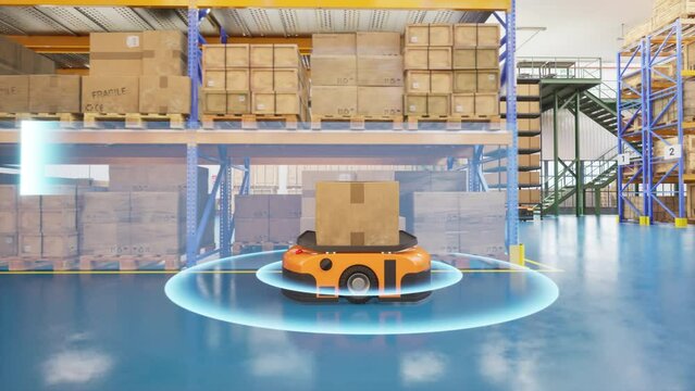 Autonomous vehicles lidar scanning delivering goods in warehouse