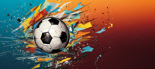 Obrazy na Plexi  Dynamic soccer ball bursting with colorful energy