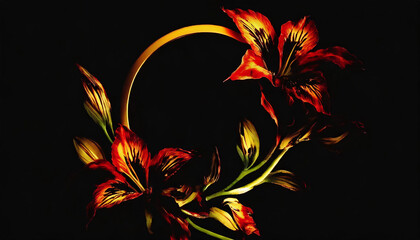 Fototapeta na wymiar 赤い花のフレーム　AI画像　ジェネレーティブAI
