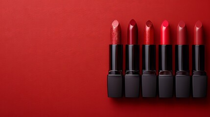 ed lipstick and its shades. Concept: spring and summer makeup trends, cosmetic beauty and personal care.