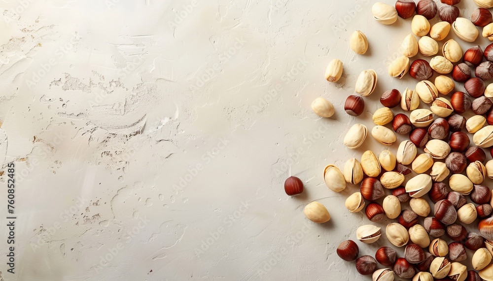 Aufkleber assorted nuts on neutral background providing ample space for creative text placement