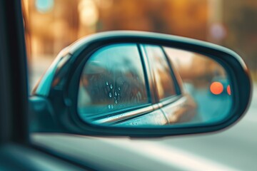 Side view car mirror with reflection - obrazy, fototapety, plakaty