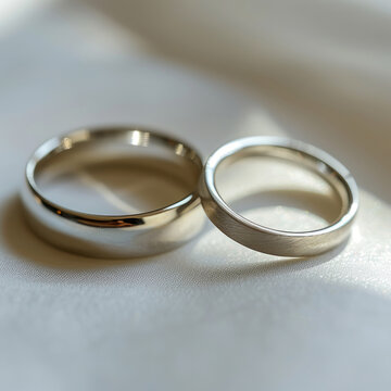 Close-up image capturing the beauty and symbolism of two wedding rings. Perfect for anniversary cards, marriage proposals, or bridal shower invitations