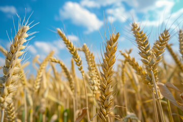 Fototapeta premium Photo showcasing a lush crop field, suitable for agricultural research articles, farming blogs, or countryside-themed marketing campaigns.