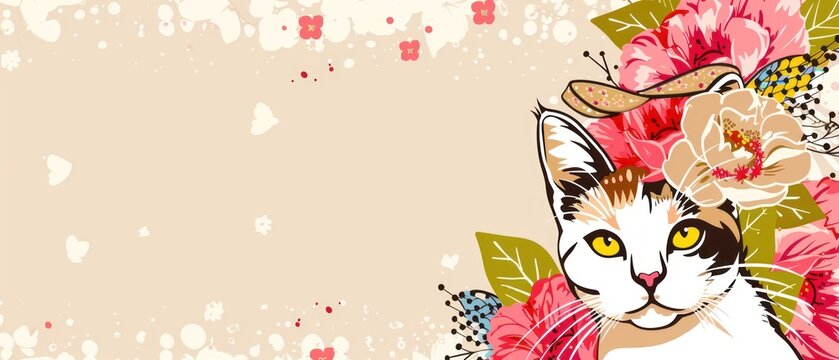 a picture of a cat with flowers on it's head and a blank space in the middle of the picture.
