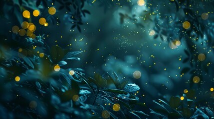 Fototapeta na wymiar Mystical Fireflies Illuminating Enchanted Forest | Top-Down View