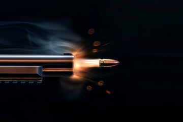 Bullet with smoke on a black background.