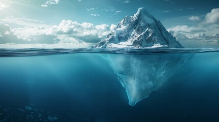 Iceberg floating in the middle of the ocean block of ice