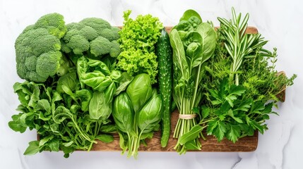 Collection of fresh green vegetables and fruits. Food photography. Source of protein for vegetarians. Healthy eating concept. Green vegetables and fruits on a marble background.