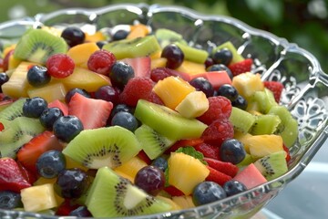 Savoring a refreshing fruit salad outdoors, relishing the blend of vibrant colors and juicy flavors.

