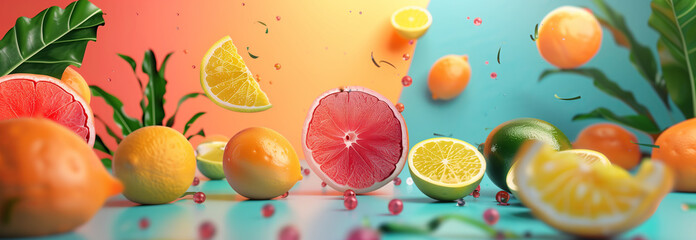 Mixed fruits on a bright background.