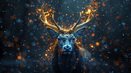 a close up of a deer with glowing antlers on it's head and antlers on its back.