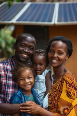 Obraz premium An African family lives in a house equipped with solar panels.