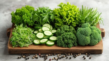 Collection of fresh green vegetables and fruits. Food photography. Source of protein for vegetarians. Healthy eating concept. Green vegetables and fruits on a marble background.