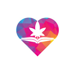 Book and marijuana heart shape concept symbol logo template. Suitable for medical education.