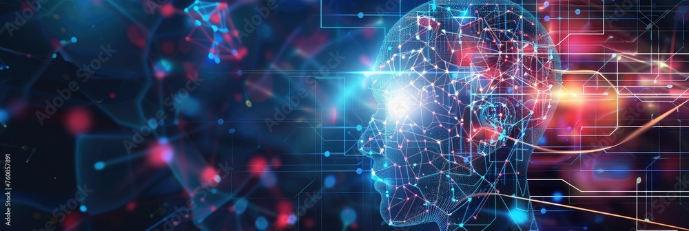 Aufkleber neon blue ai head with abstract patterns - this neon blue illustration of an ai head with abstract p