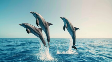 Dynamic Dolphin Acrobatics in Crystal-Clear Waters.