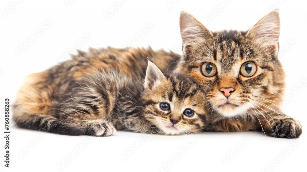 Poster bornean bay cat and kitten portrait with empty space on left side for text placement