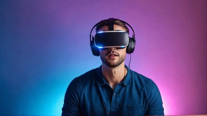 Augmented reality, science, future technology concept. VR. Futuristic 3d glasses with virtual projection. Neon light.