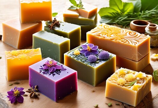 illustration, artisanal soap making process natural ingredients, aromatic, aromatherapy, artistic, bars, beauty, botanical, carving, cleansing, colorful,