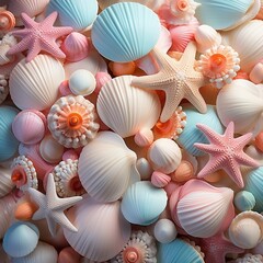 An ocean sea shell wallpaper on a light blue background