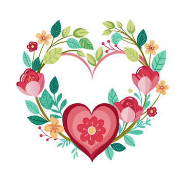 heart shape decor with flowers and leaves