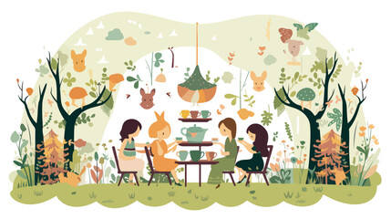 A whimsical garden tea party with fairies and woodl