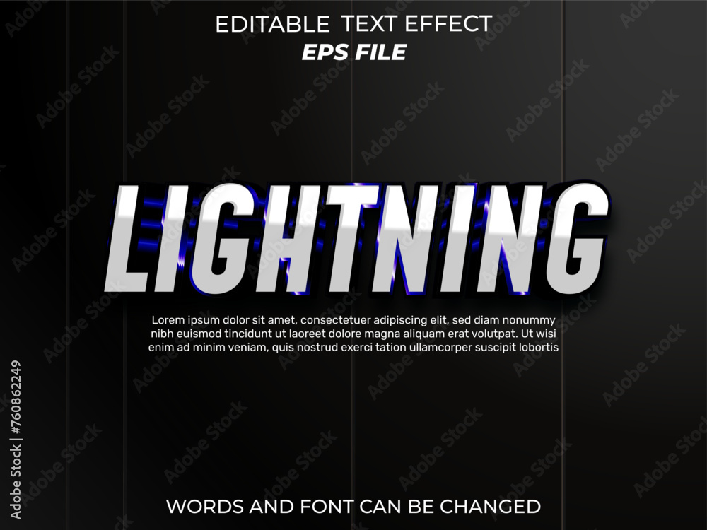 Poster lightning text effect, font editable, typography, 3d text. vector template