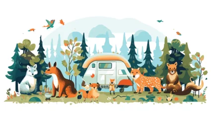 Foto op Plexiglas A whimsical scene of animals having a camping trip © zoni