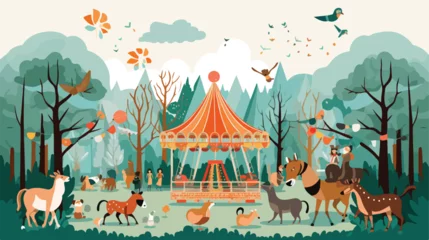 Deurstickers A whimsical scene of animals having a carnival in t © zoni
