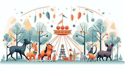 A whimsical scene of animals having a carnival in t