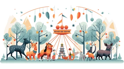 Poster A whimsical scene of animals having a carnival in t © zoni