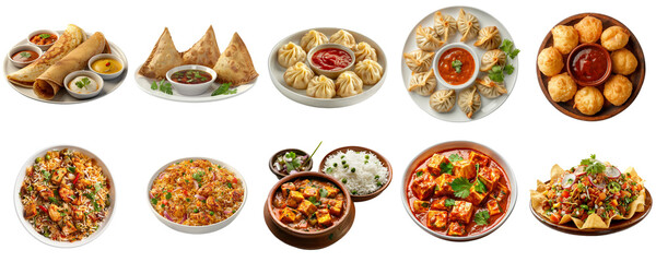Indian food png transparent collection set no background for decoration.