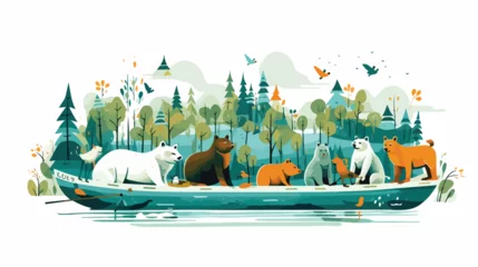Deurstickers A whimsical scene of animals having a fishing trip © zoni